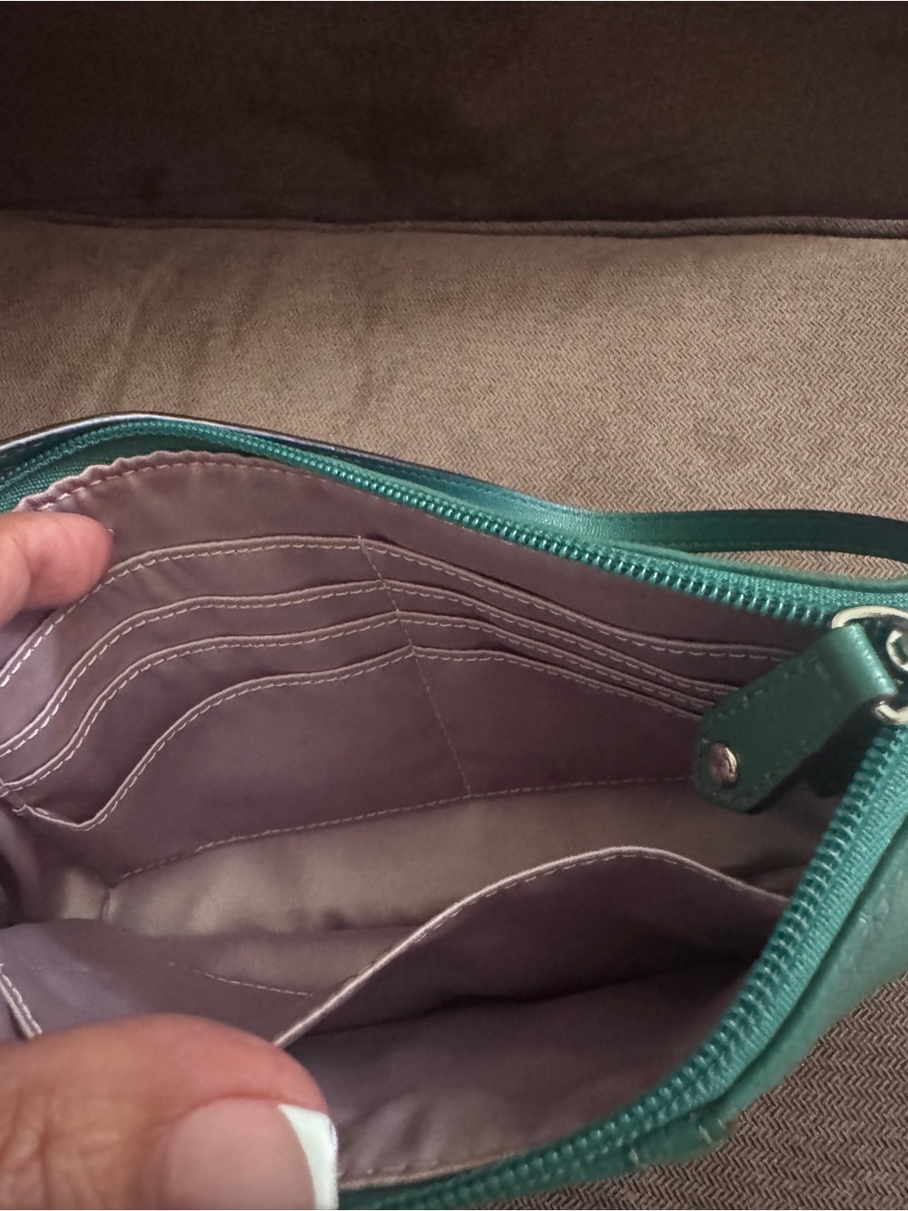 Coach Teal Green Leather wristlet with Silver Logo - Picture 4 of 9